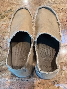 CROCS Beige Frayed Canvas Slip-On Shoes